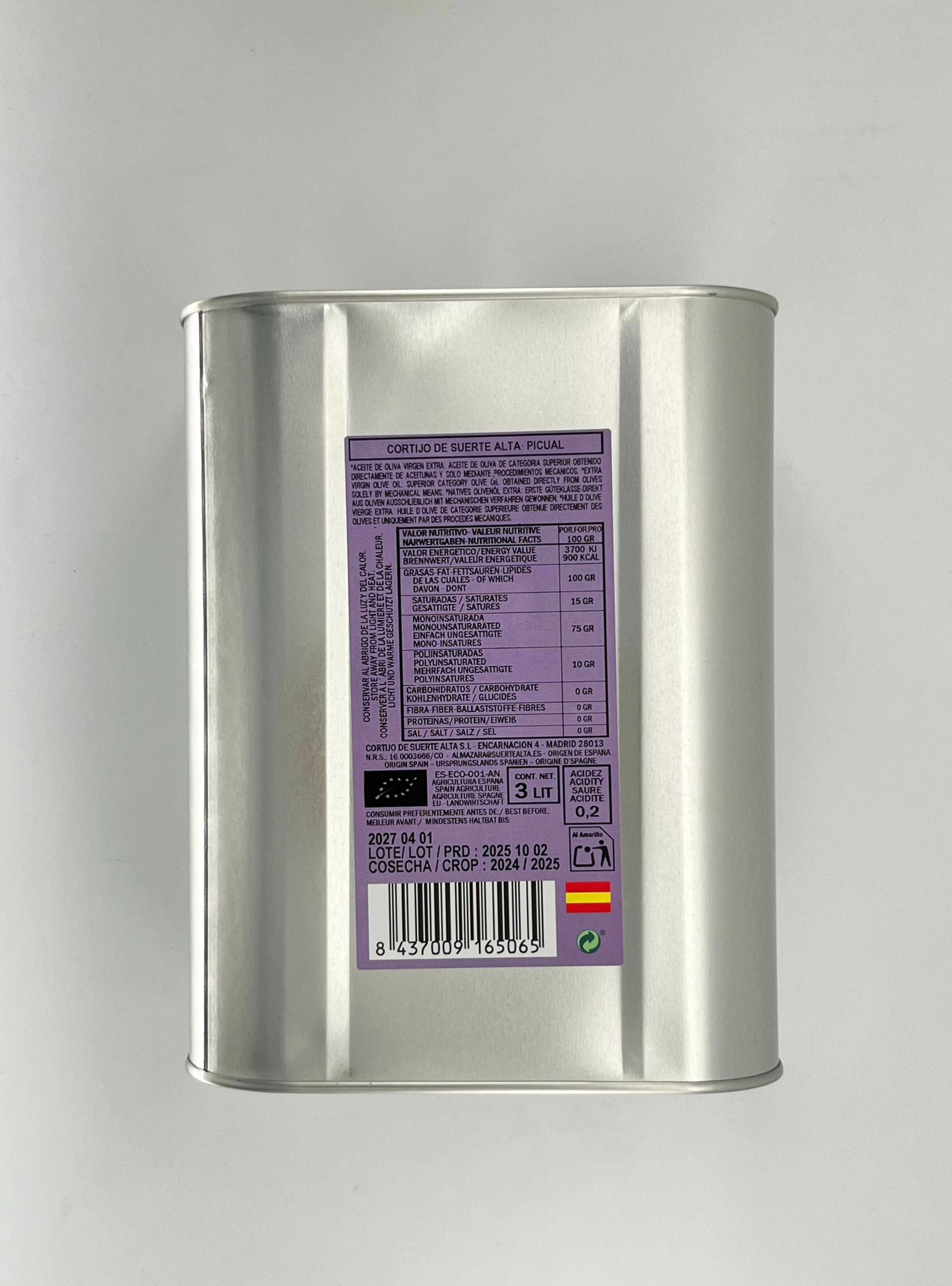 CORTIJO DE LA SUERTE ALTA ACEITE DE OLIVA - 3L LATA - Imagen 2